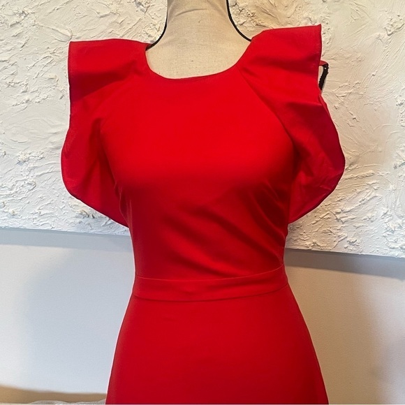 JCrew Monday Dress Fiery Sunset Red Wool Suiting Ruffle Gold Zipper Sz 00 f4012 - Picture 4 of 11